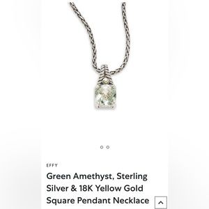 NWOT Authentic EFFY Green Amethyst square pendant in sterling and 18k gold